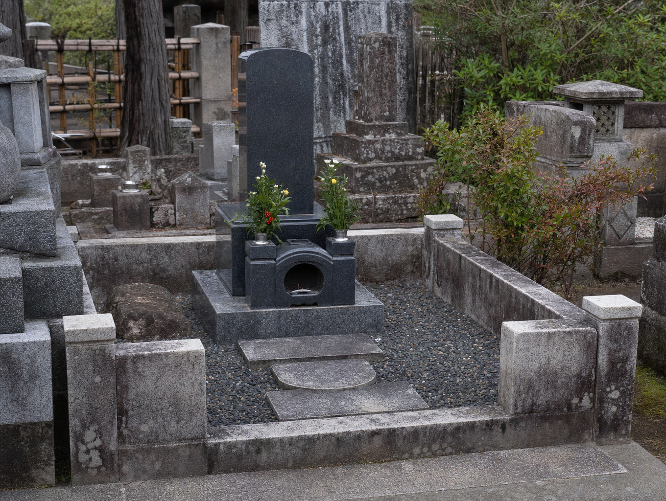 墓じまい施工前の寺院墓地のお墓(イメージ)